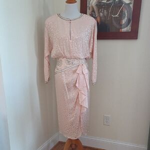 A.J. Bari Blush Pink Ruffled Midi Skirt